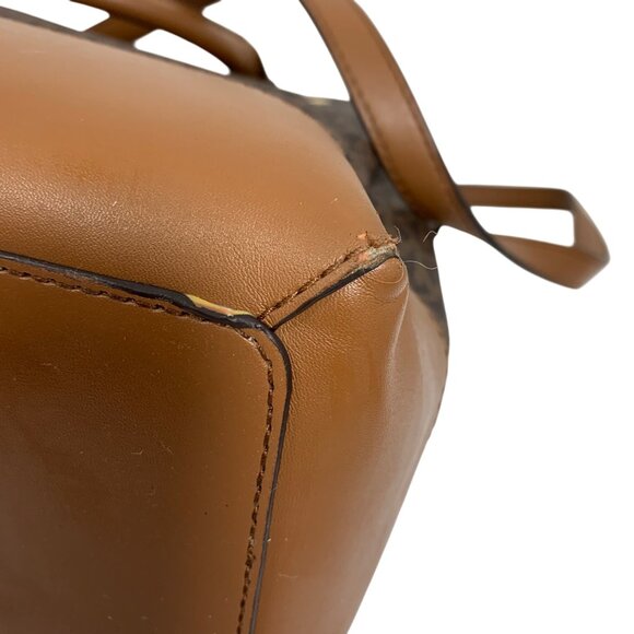 Michael Kors Reed Large Belted Satchel Bag Purse Brown MK Signature Logo FLAW - Picture 7 of 16